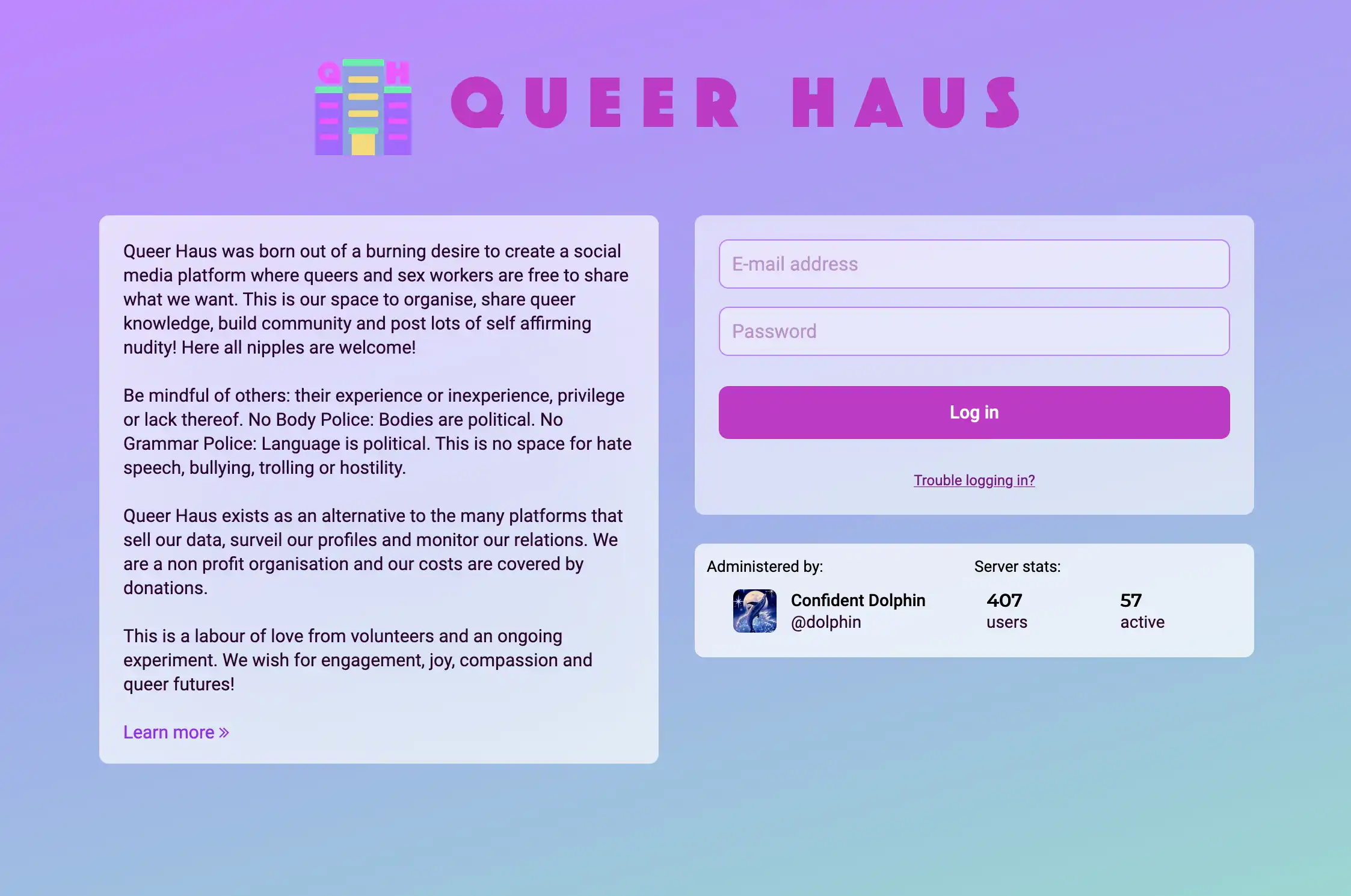 Queer Haus landing page view